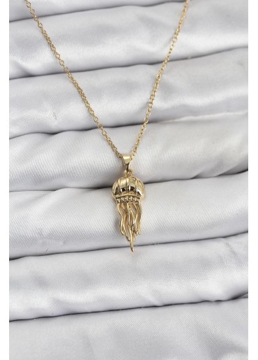 Erb 316L Çelik Zincir Gold Renk Deniz Anası Model Zirkon Taşlı Kadın Kolye