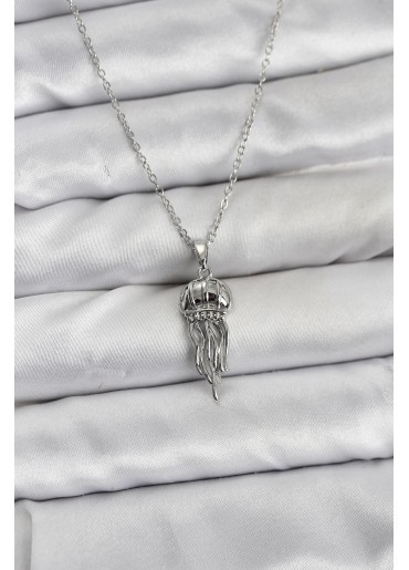 Erb 316L Çelik Zincir Gümüş Renk Deniz Anası Model Zirkon Taşlı Kadın Kolye