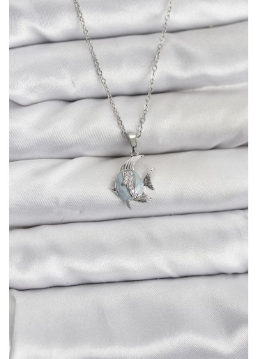 Erb 316L Çelik Zincir Gümüş Renk Balık Model Zirkon Taşlı Kadın Kolye