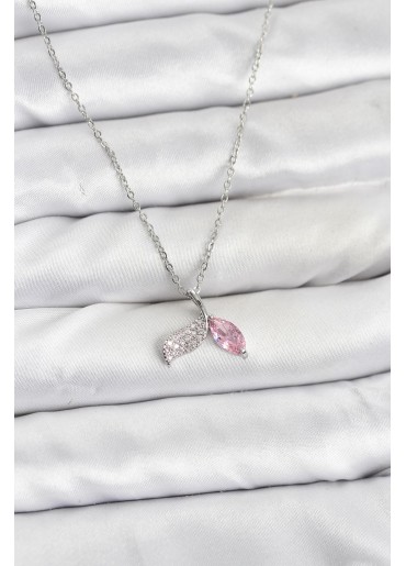 Erb 316L Çelik Zincir Gümüş Renk Balık Kuyruğu Model Zirkon Taşlı Kadın Kolye