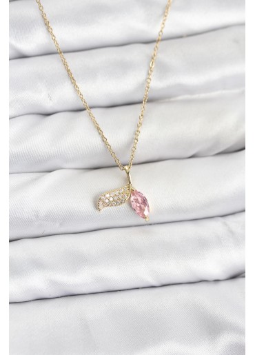 Erb 316L Çelik Zincir Gold Renk Balık Kuyruğu Model Zirkon Taşlı Kadın Kolye