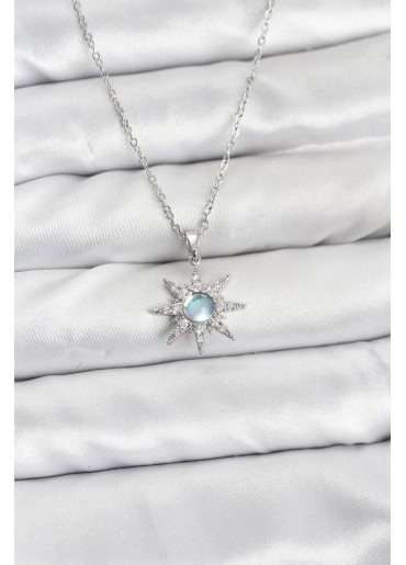 Erb 316L Çelik Zincir Gümüş Renk Kutup Yıldızı Model Zirkon Taşlı Kadın Kolye