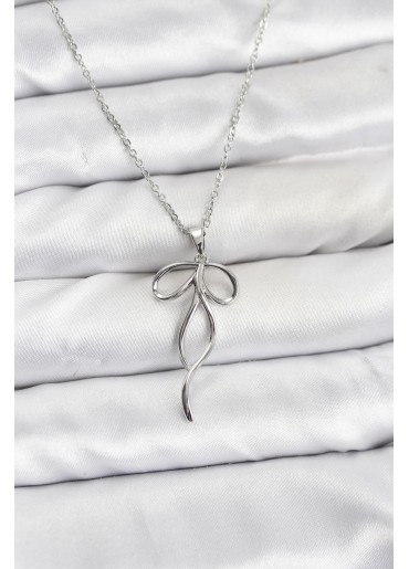 Erb 316L Çelik Zincir Gümüş Renk Fiyonk Model Kadın Kolye