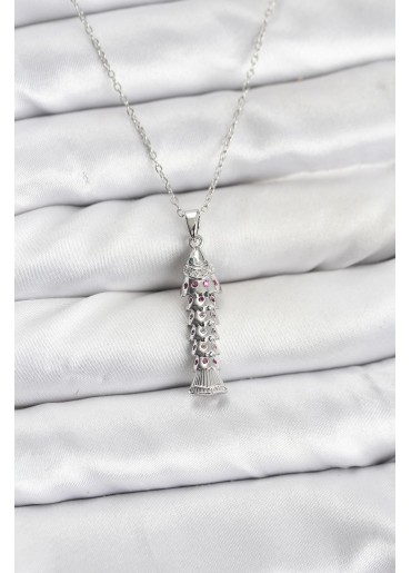 Erb 316L Çelik Zincir Gümüş Renk Balık Model Zirkon Taşlı Kadın Kolye