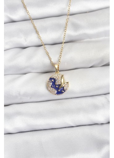 Erb 316L Çelik Zincir Gold Renk Gece Model Zirkon Taşlı Kadın Kolye