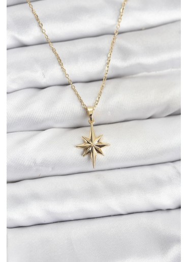 Erb 316L Çelik Zincir Gold Renk Kutup Yıldızı Model Kadın Kolye