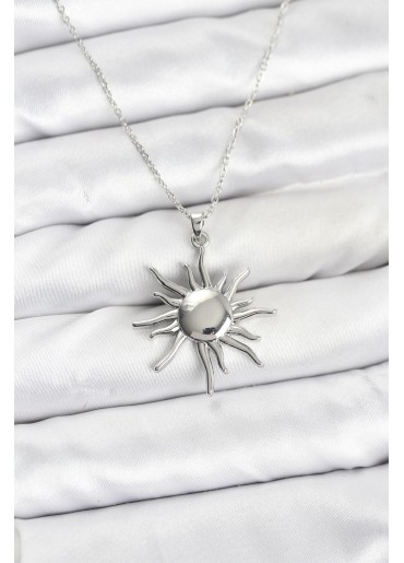 Erb 316L Çelik Zincir Gümüş Renk Güneş Model Kadın Kolye