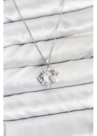 Erb 316L Çelik Zincir Gümüş Renk Deniz Tema Model Zirkon Taşlı Kadın Kolye