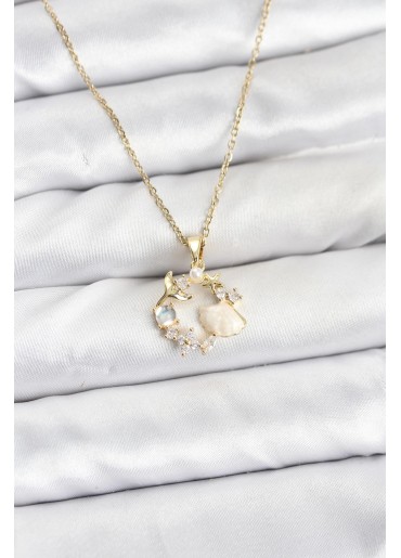 Erb 316L Çelik Zincir Gold Renk Deniz Tema Model Zirkon Taşlı Kadın Kolye