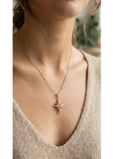 Erb 316L Çelik Gold Renk Zirkon Taşlı Kutup Yıldızı Model Kadın Kolye