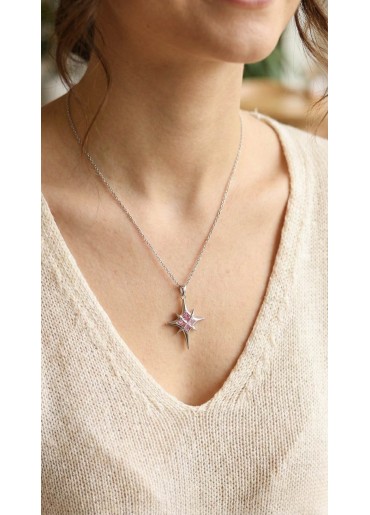 Erb 316L Çelik Gümüş Renk Zirkon Taşlı Kutup Yıldızı Model Kadın Kolye