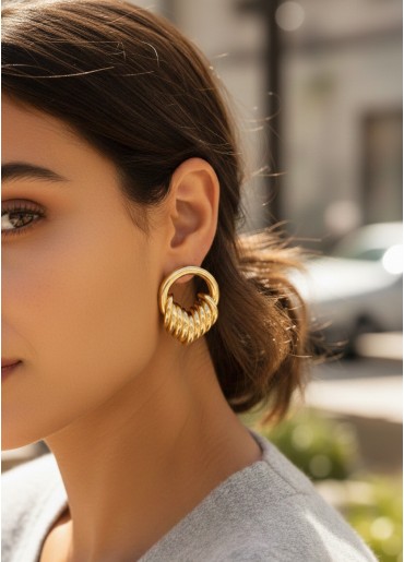 Erb Pirinç Gold Renk Halka Sarmal Model Vintage Kadın Küpe