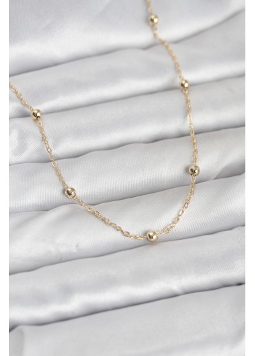 Erb CM 14K Gold Renk Pirinç Top Zincirli 60 Cm Kadın Kolye