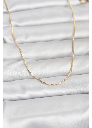 Erb CM 14K Gold Renk İnce Kare Zincirli Model 60 Cm Kadın Kolye