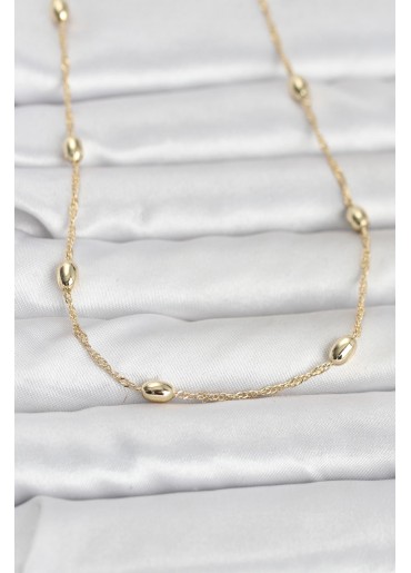 Erb CM 14K Gold Renk Topçuklu Burgu Zincir Model 60 Cm Kadın Kolye