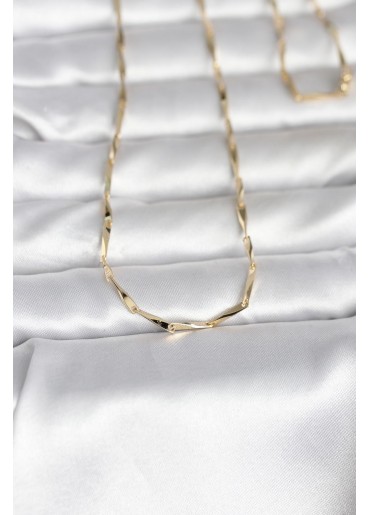 Erb CM 14K Gold Renk Kesme Çubuk Zincirli Model 60 Cm Kadın Kolye