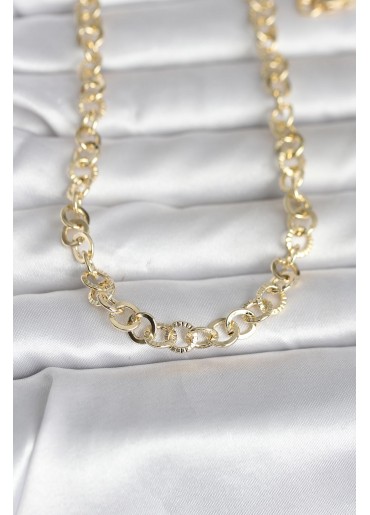 Erb CM 14K Gold Renk Kalın Halka Zincirli 60 Cm Kadın Kolye