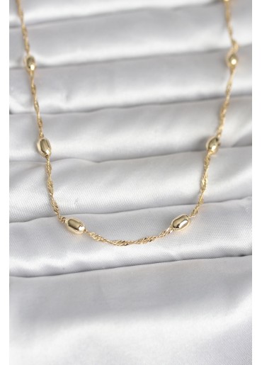 Erb CM 14K Gold Renk Burgu Zincirli Damla Topçuk Model 45 Cm Kadın Kolye