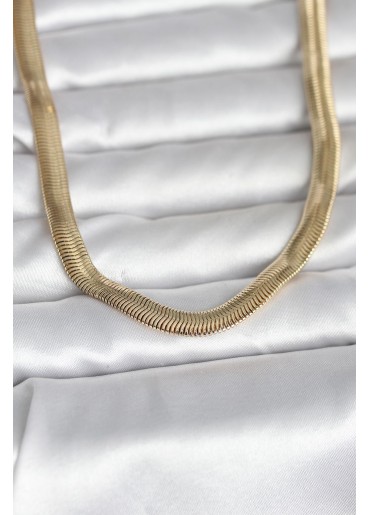 Erb CM 14K Gold Renk Kalın Yassı Yılan Zincir Model 45 Cm Kadın Kolye