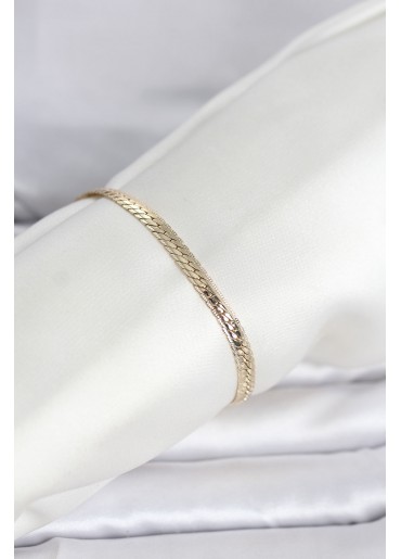 Erb CM 14K Gold Renk Lazerli Yassı Zincir Model Kadın Bileklik