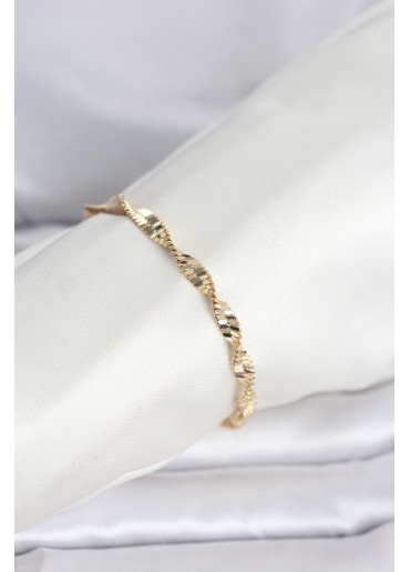 Erb CM 14K Gold Renk Zincir Kalın Yassı Ezme Burgu Model Kadın Bileklik