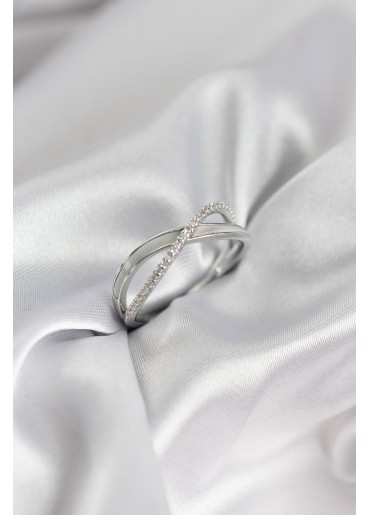 Erb Zirkon Taşlı Sarmal Sedefli Gümüş Renk Kadın Yüzük