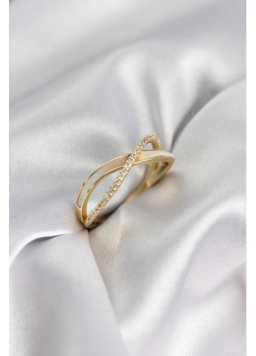 Erb Zirkon Taşlı Sarmal Sedefli Gold Renk Kadın Yüzük