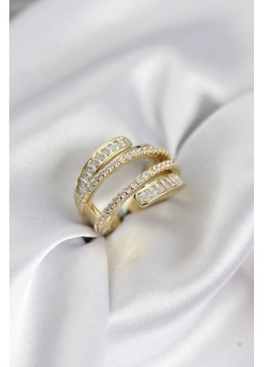 Erb Sarmal Zirkon Baget Taşlı Gold Renk Kadın Yüzük