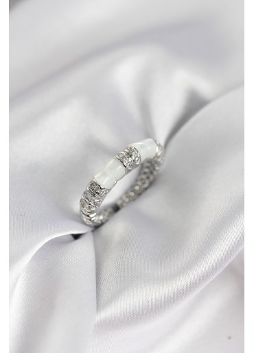 Erb Zirkon Taşlı Kemik Model Gümüş Renk Kadın Yüzük