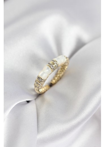 Erb Zirkon Taşlı Kemik Model Gold Renk Kadın Yüzük