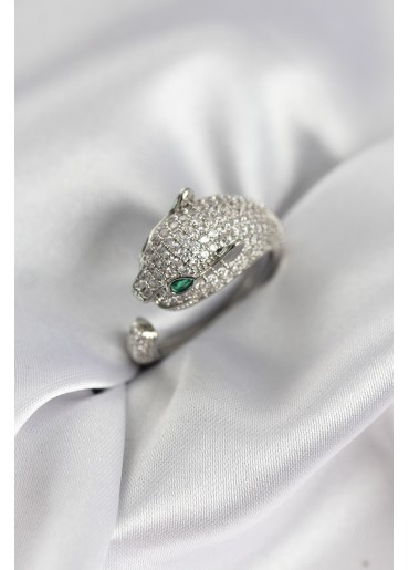 Erb Jaguar Model Gümüş Renk Zirkon Taşlı Kadın Yüzük