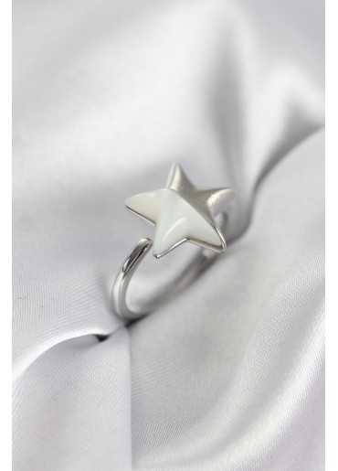 Erb Gümüş Renk Sedefli Yıldız Model Kadın Yüzük