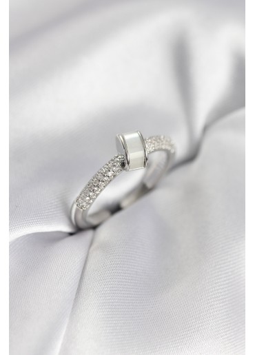 Erb Zirkon Taşlı Sedefli Gümüş Renk Kadın Yüzük