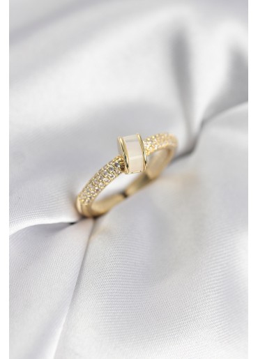 Erb Zirkon Taşlı Sedefli Gold Renk Kadın Yüzük