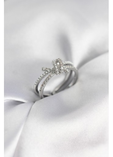 Erb Gümüş Renk İncili Zirkon Taşlı Düğüm Kadın Yüzük