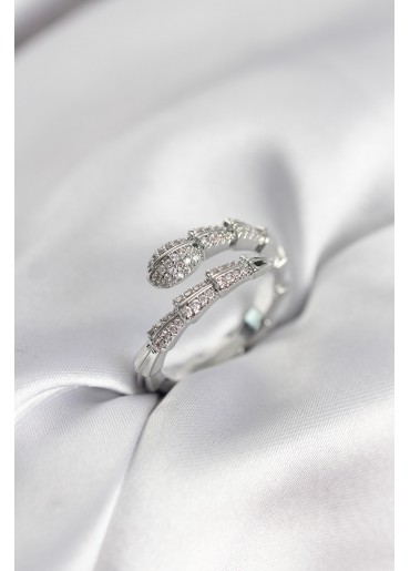 Erb Gümüş Renk Zirkon Taşlı Yılan Model Kadın Yüzük