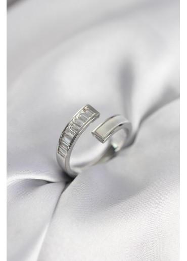 Erb Gümüş Renk Sedefli Baget Zirkon Taşlı Kadın Yüzük