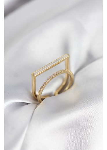 Erb Gold Renk Sedefli Zirkon Taşlı 2\'li Kadın Yüzük