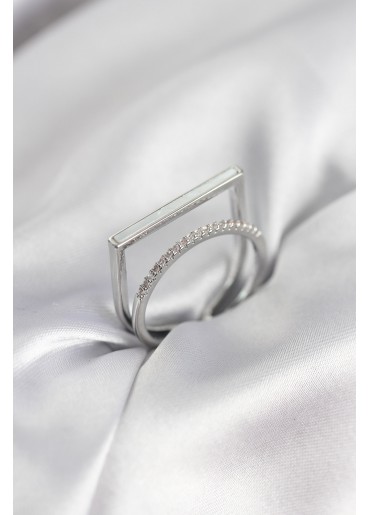 Erb Gümüş Renk Sedefli Zirkon Taşlı 2\'li Kadın Yüzük