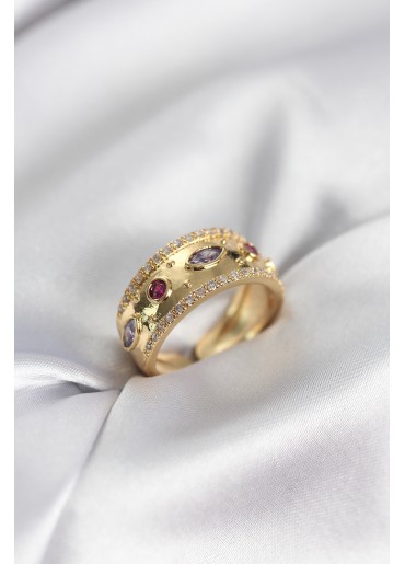 Erb Gold Renk Zirkon Taşlı Vintage Kadın Yüzük