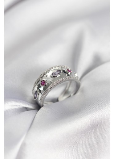 Erb Gümüş Renk Zirkon Taşlı Vintage Kadın Yüzük