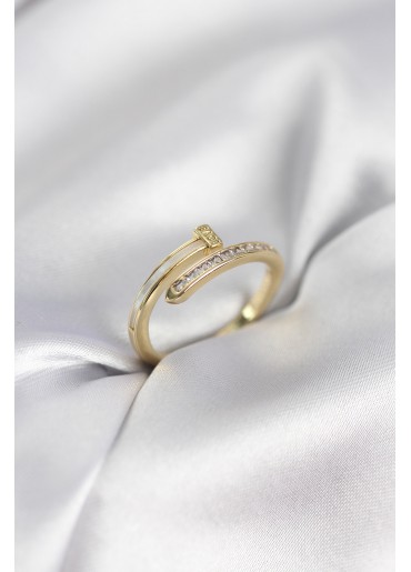 Erb Zirkon Taşlı Gold Renk Yassı Çivi Model Kadın Yüzük