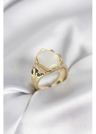 Erb Gold Renk Beyaz Taşlı Vintage Kadın Yüzük