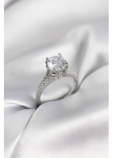 Erb Gümüş Renk Tek Taş Model Zirkon Taşlı Kadın Yüzük