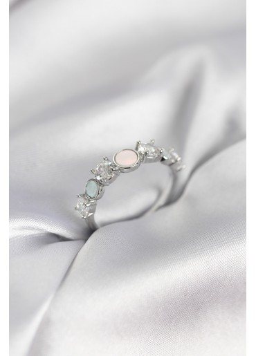 Erb Gümüş Renk Minimal Plaka Ve Zirkon Taşlı Kadın Yüzük