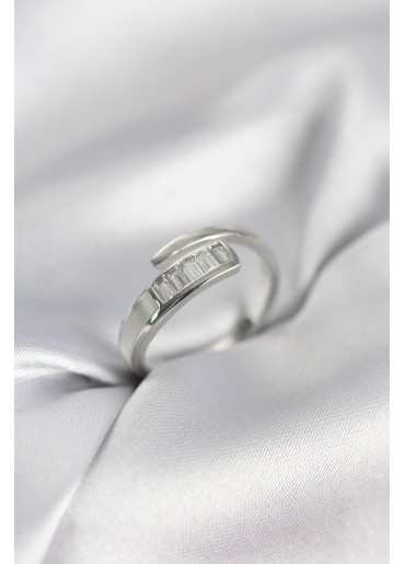 Erb Baget Zirkon Taşlı Gümüş Renk Kadın Yüzük