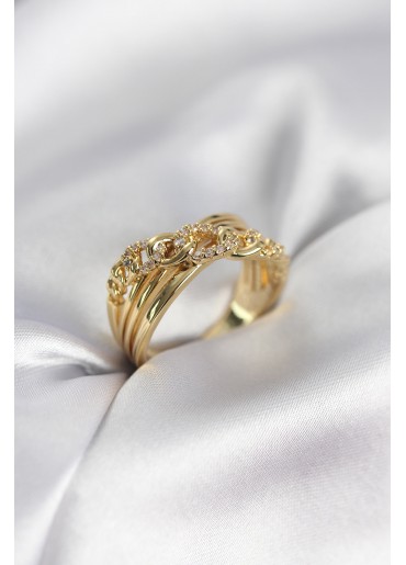 Erb Gold Renk Zirkon Taşlı Zincir Model Kadın Yüzük