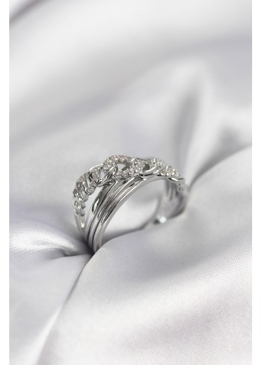 Erb Gümüş Renk Zirkon Taşlı Zincir Model Kadın Yüzük