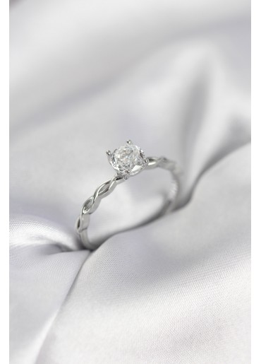 Erb Gümüş Renk Sarmal Zincir Model Tek Taş Model Zirkon Taşlı Kadın Yüzük