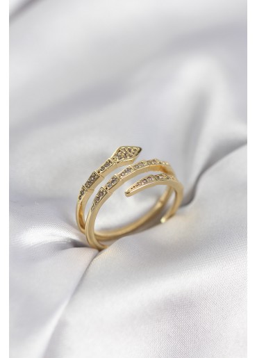 Erb Yılan Model Gold Renk Zirkon Taşlı Kadın Yüzük
